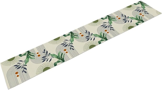 Mid Century Modern Table Runner, Abstract Green Leaves Tropical Plants Palm - Image 6