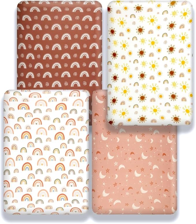 4 Pack Crib Sheets Boho Nursery Sheets Sunshine and Rainbow Desdign Neutral - Image 5