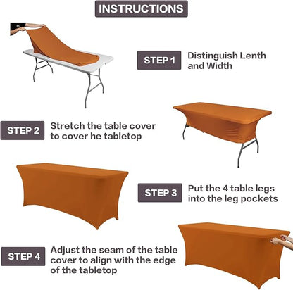 IVAPUPU 2 Pack 6FT Table Cloth for Rectangular Fitted Events Stretch Caramel - Image 4