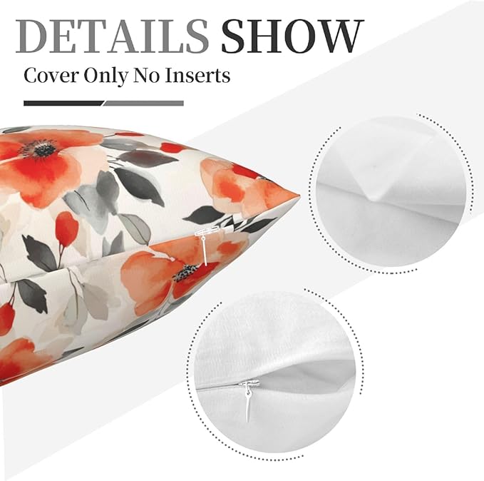 Fall Burnt Orange Floral Throw Pillow Covers 18x18 Inch Set of 2, Modern - Image 9