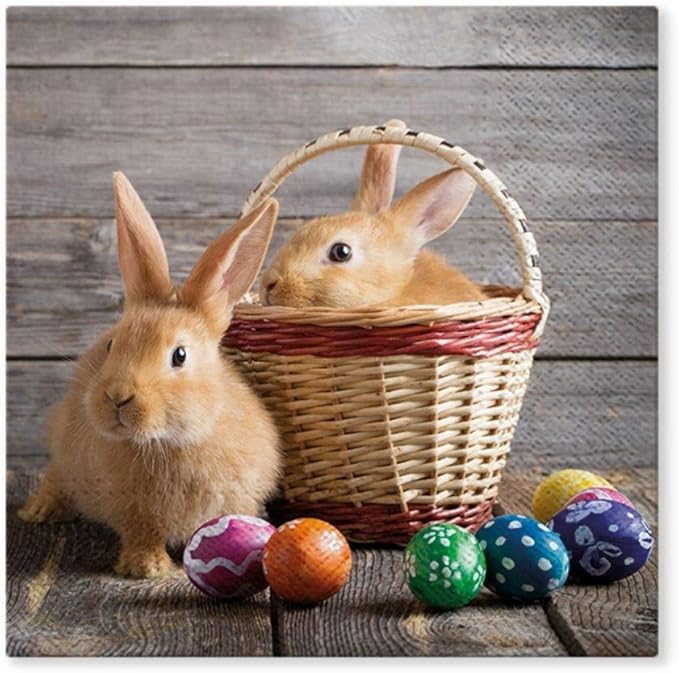 AM Decor Easter Luncheon Bunnies Napkins 20-Count Dinner Paper Napkins by Importer+AM