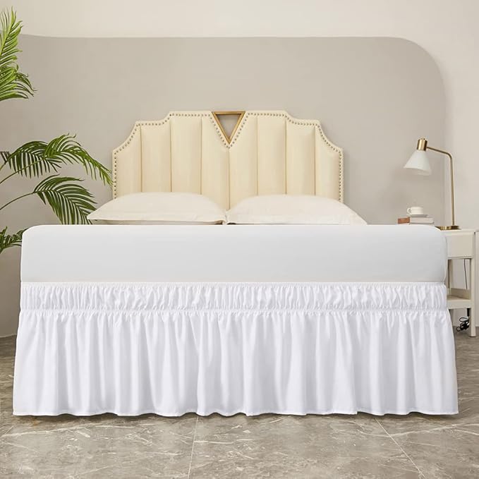 MEILA Wrap Around Bed Skirt Three Fabric Sides Elastic Dust Ruffled 16 Inch - Image 2