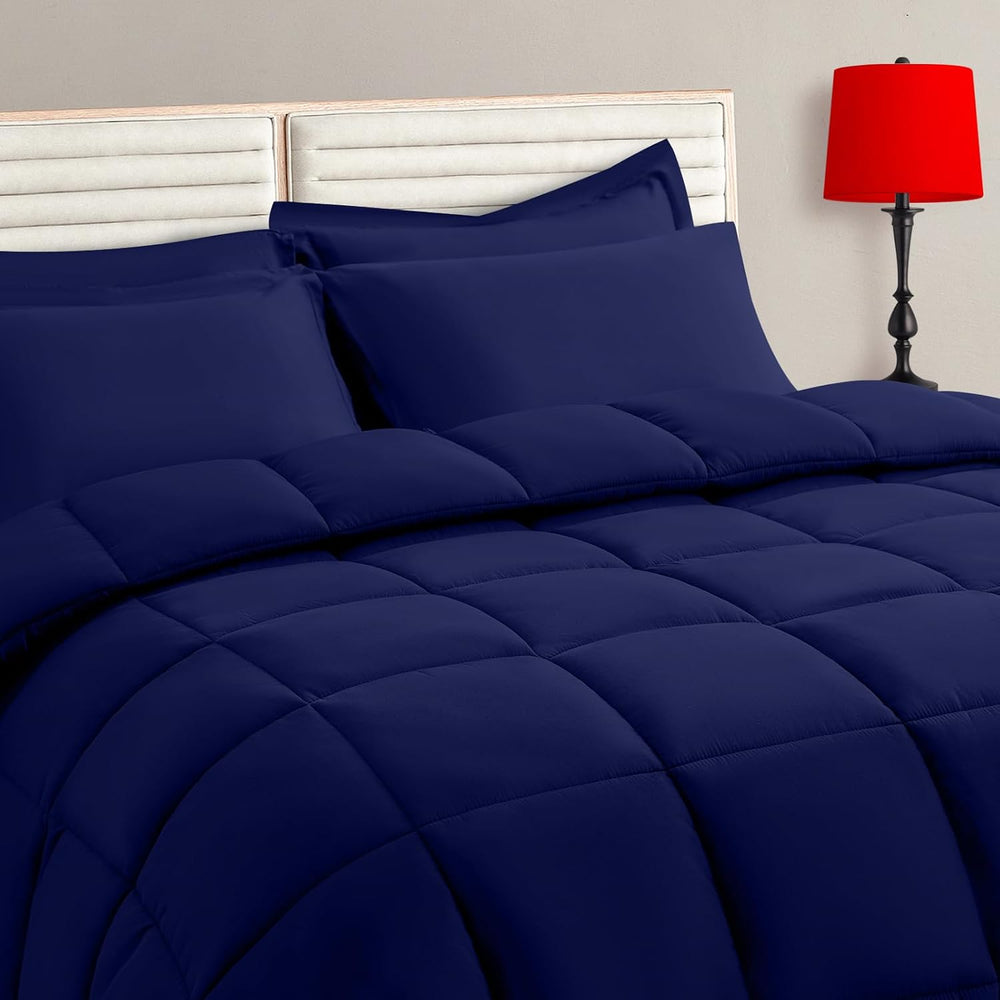 TAIMIT Navy Queen Size Comforter Set - 7 Pieces, Bed in a Bag Bedding Sets wi...