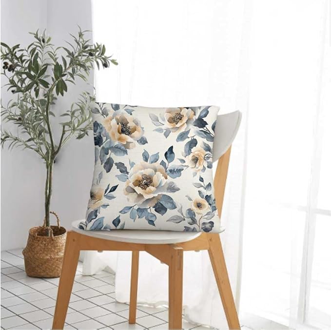 Throw Pillow Covers 18x18 Set of 2, Flowers Cushion Covers, Decorative Square - Image 2