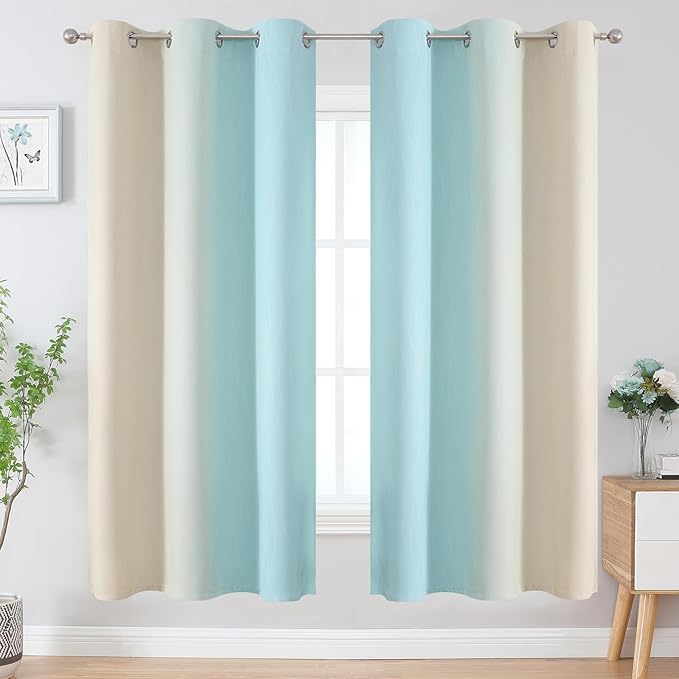 Estelar Textiler Aqua and Beige Ombre Blackout Curtains 72 Inches Length - Image 2