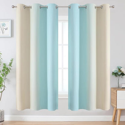 Estelar Textiler Aqua and Beige Ombre Blackout Curtains 72 Inches Length - Image 2