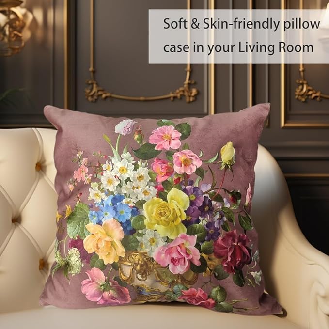 Vintage Floral Bouquet 24x24 Plush Throw Pillow Case, Double-Sided Printed - Image 4