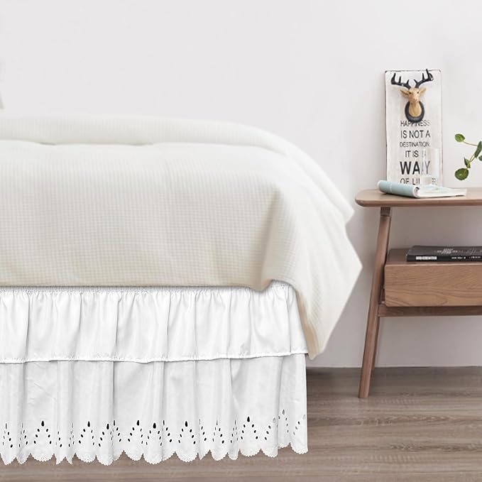 Queen Bed Skirt, Double-Layered Ruffled Eyelet Bed Skirt, Wrap-Around Elastic - Image 7