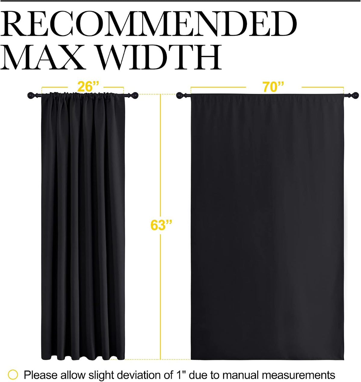 nicetown black blackout curtains for bedroom 70" wide, package contents
