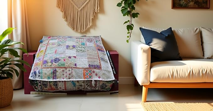 CRAFT KALA Indian Square Patchwork Traditional Pouf Cover Indian Living Room - Image 6