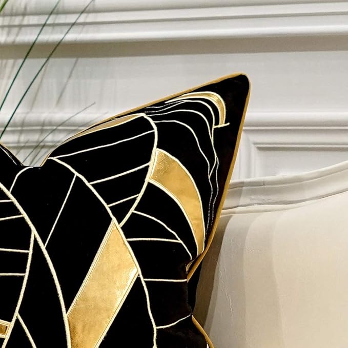 Avigers 20 x 20 Inches Black Gold Striped Cushion Case Luxury European Throw - Image 2