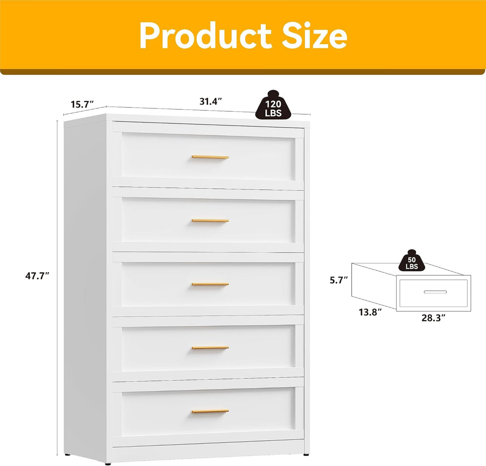 YAUWOH 5 Drawer Metal Dresser, Heavy Duty Steel Storage Dresser with Smooth G...