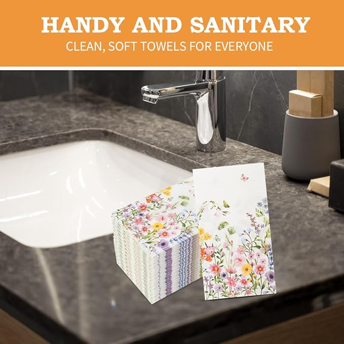 100Pcs Disposable Floral Paper Napkins Decorative Bathroom Napkins Guest - Image 5