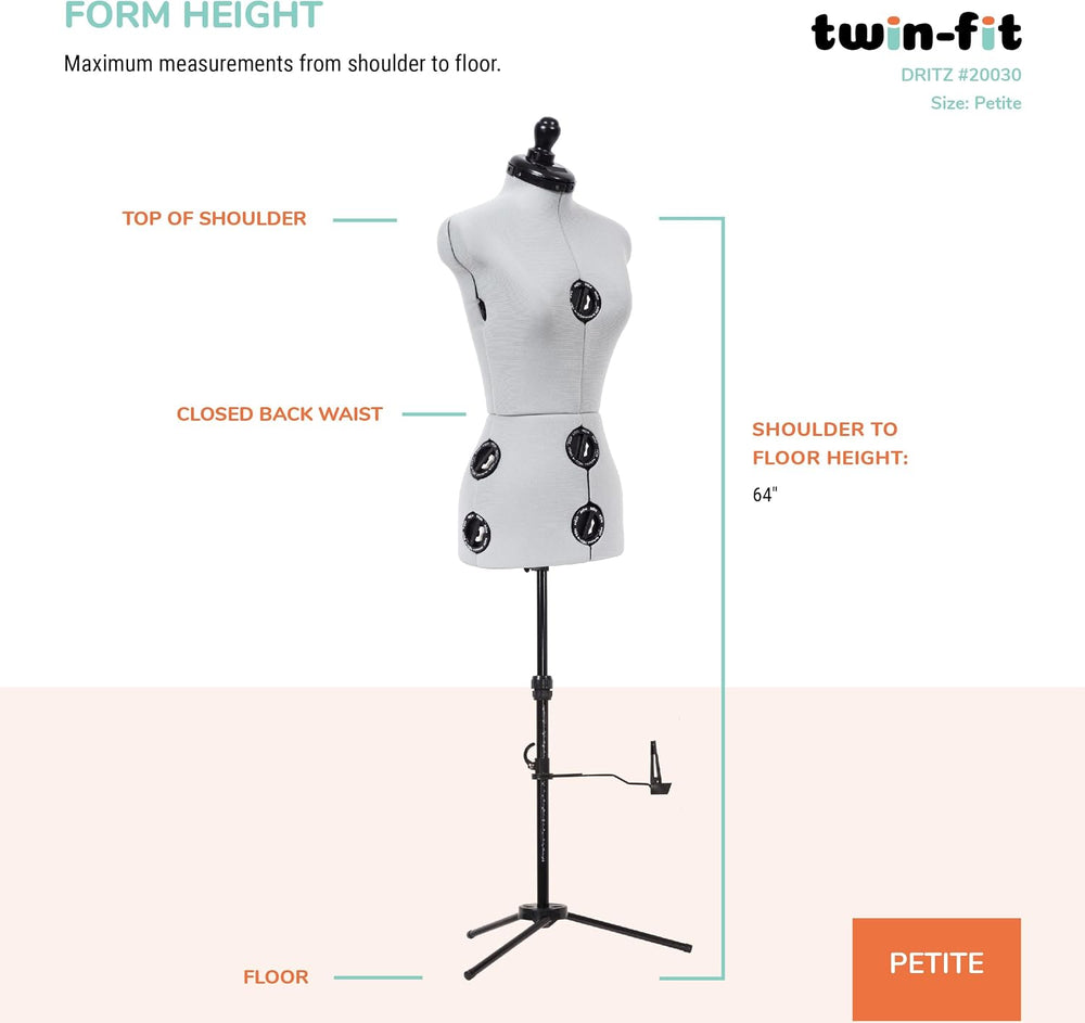 Dritz Twin-Fit Adjustable Dress Form for Sewing, Petite Sizes, US 00-4