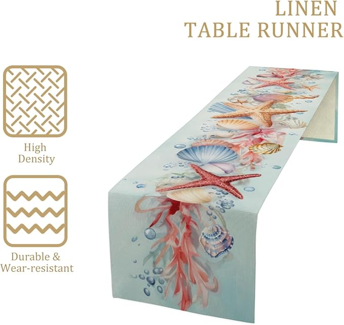 Ocean Starfish Table Runner, Linen Farmhouse Table Cloth Decor, Table Runner - Image 3