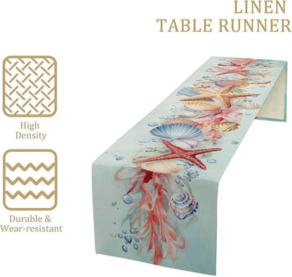 Ocean Starfish Table Runner, Linen Farmhouse Table Cloth Decor, Table Runner - Image 3