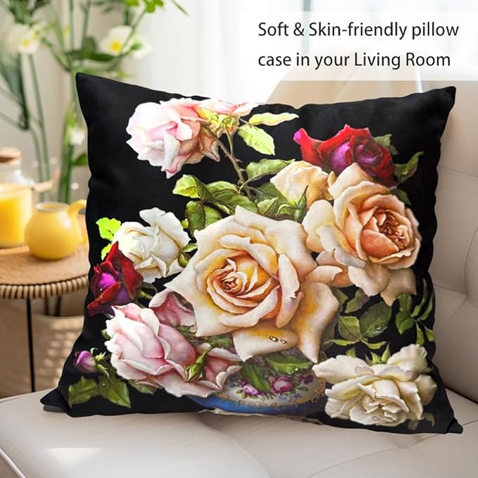 Elegant Decorative 18x18 Velvet Floral Pillow Cover Double Sides Flower - Image 4