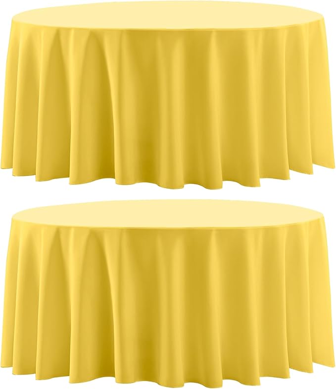 Round Tablecloth 2 Pack 90 Inch Yellow Tablecloths Washable Decorative Linen by AOCOZHomeLifeMuseum