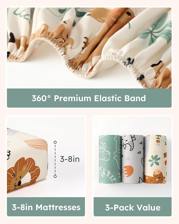 Baby Crib Sheets for Boys Girls, Breathable Soft Microfiber Baby Sheet Green & - Image 5