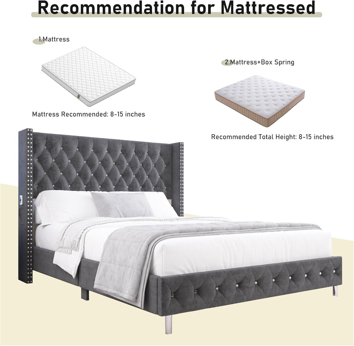 hlivelood queen led upholstered bed frame with wingback on a desk or shelf