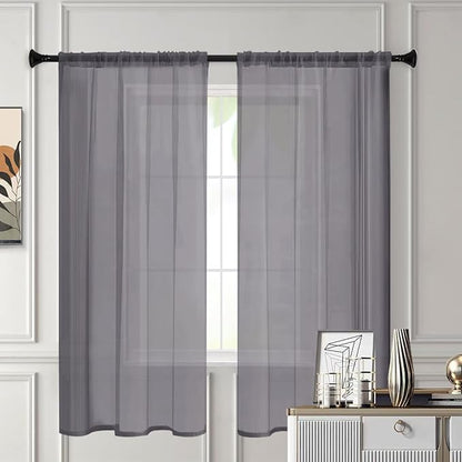 Sheer Curtains 54 Inches Long 2 Panels, Rod Pocket Short Curtain - Image 3
