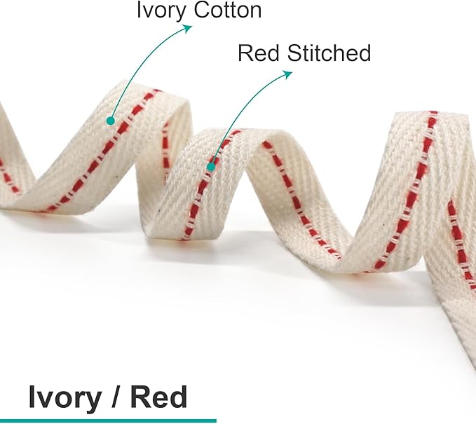 CT CRAFT LLC Ivory Cotton Red Stitched Ribbon 3/8" x 10 Yards - Image 7