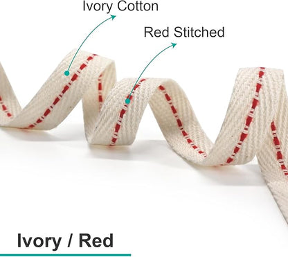 CT CRAFT LLC Ivory Cotton Red Stitched Ribbon 3/8" x 10 Yards - Image 7