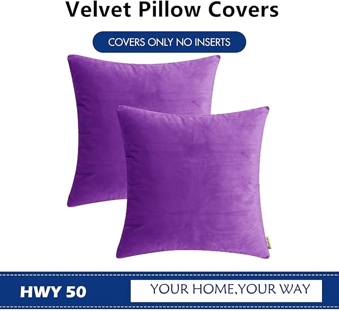 HWY 50 Purple Velvet Throw Pillow Covers 20x20 Inch - Image 6