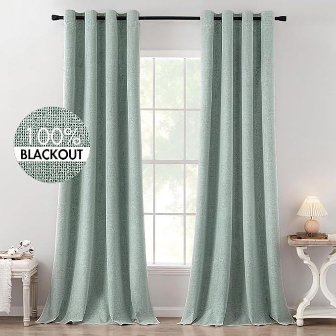 MIULEE Linen Texture Curtains for Bedroom Solid 100% Blackout Thermal Insulated by MIULEE