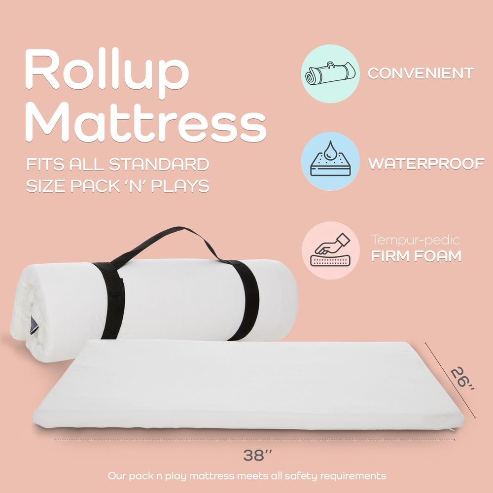 Pack and Play Mattress Pad 38" x 26" Waterproof Roll Up Memory Foam...