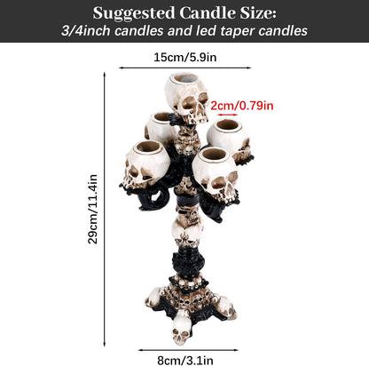 Skull Candle Holder for Halloween Decoration, Resin Gothic Skeleton Head Candlestick for Pillar Candle, Retro Spooky Desktop Tealight Cup for Christmas Home Office Party
