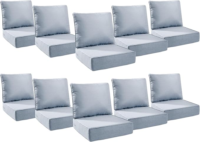 6" Thick Outdoor Cushions 24x24x6, 10-Set Deep Seat Patio Cushions by Pugire
