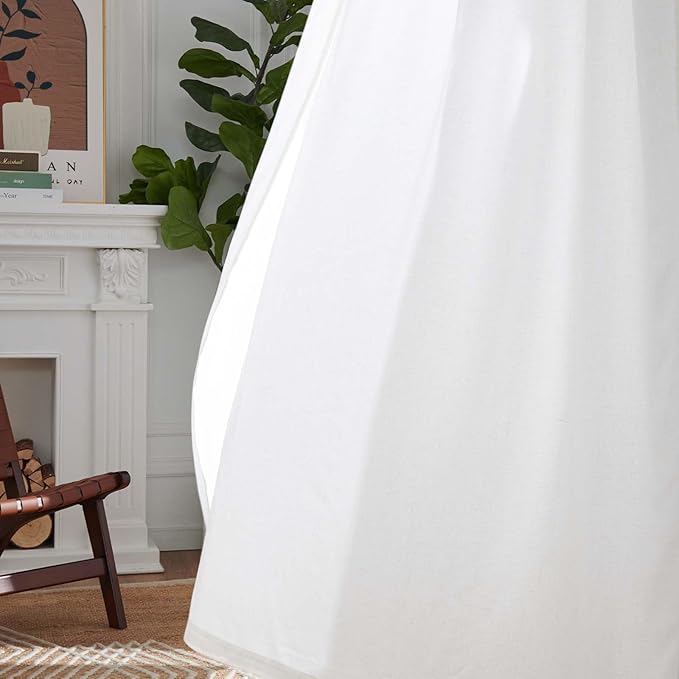 jinchan Linen Curtains with Privacy Lining 96 Inch Length White Farmhouse - Image 8