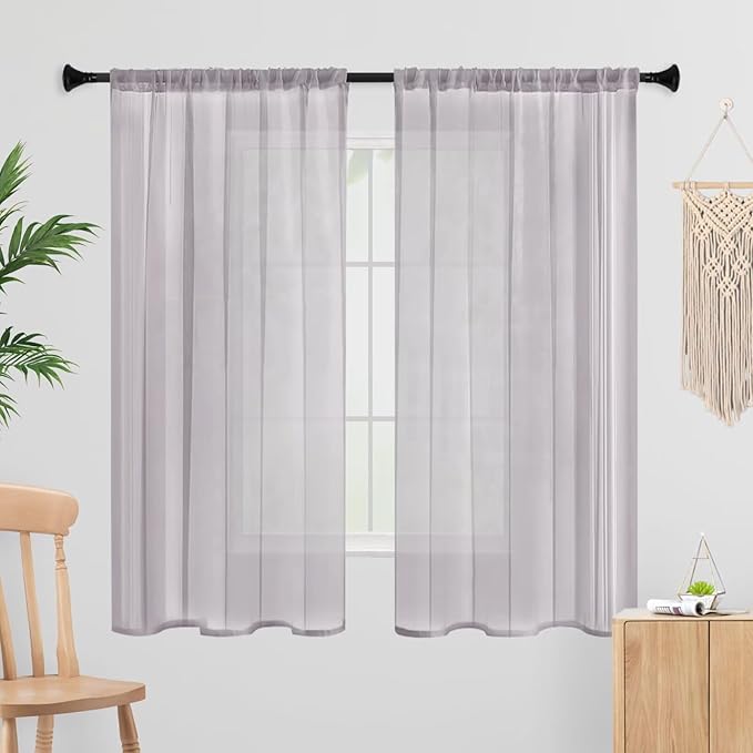 Sheer Curtains 54 Inches Long 2 Panels, Rod Pocket Short Curtain by laseniewa