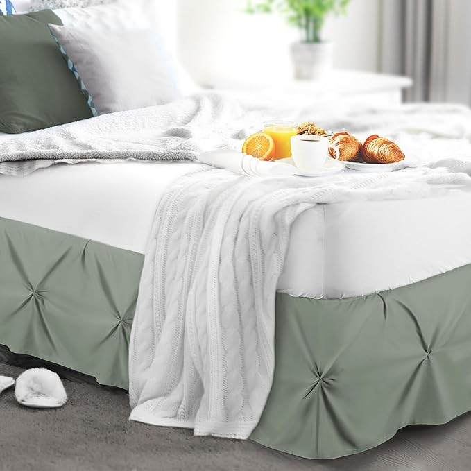 Nestl Sage Green Bed Skirt Cal King Size, Pinch Pleat Cal King Bed Skirt - Image 8