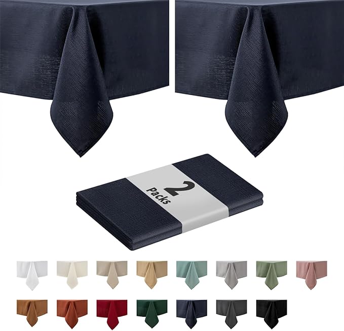 maxmill 2 Pack 60 x 84 Inch Navy Faux Linen Textured Rectangle Tablecloth Water by maxmill