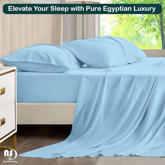 NON Sticky cotton Queen Size Sleeper Sofa Sheets, 4 Piece Egyptian Cotton Bed - Image 5