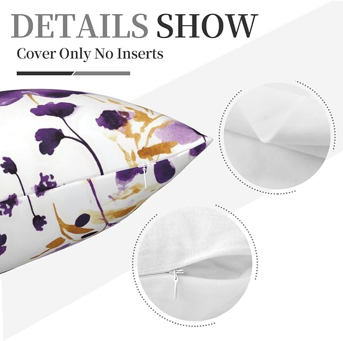 Purple Floral Throw Pillow Covers 18X18 Inch Set of 2, Decorative Violet and - Image 9