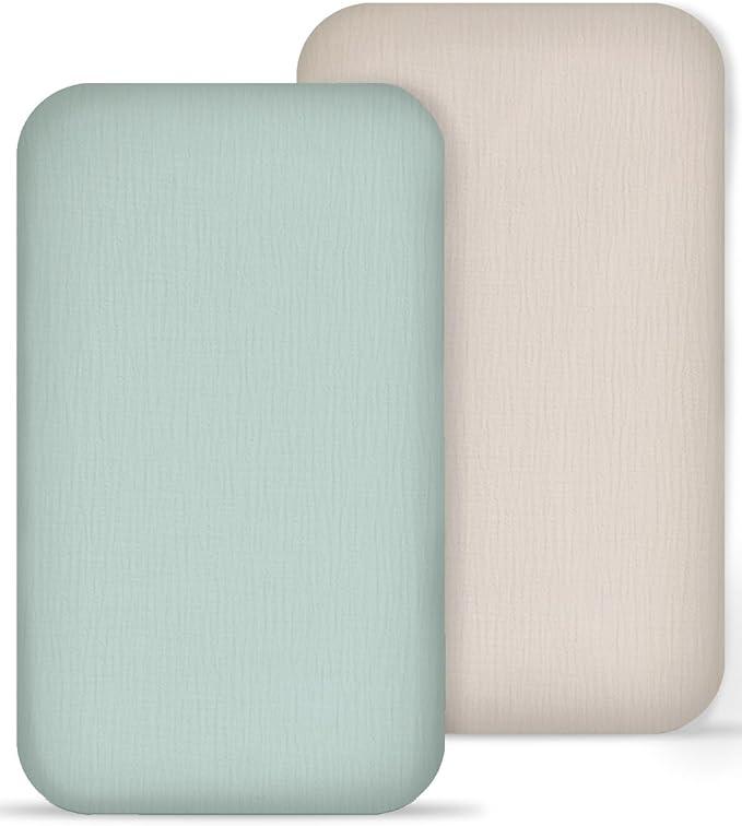Muslin Bedside Bassinet Sheets 2 Pack, 33x20 Fitted Ultra Soft & Breathable by Meowcards
