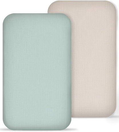 Muslin Bedside Bassinet Sheets 2 Pack, 33x20 Fitted Ultra Soft & Breathable by Meowcards