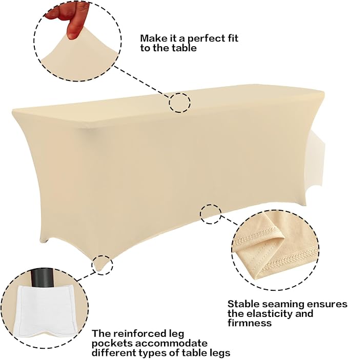 IVAPUPU 2 Pack 4FT Table Cloth for Rectangular Fitted Events Stretch Champagne - Image 2