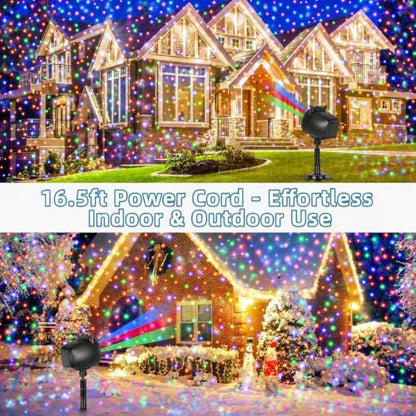 Outdoor Laser Projector Lights, RGB Firefly Light Show for Backyard Parties & Gatherings, IP65 Waterproof, 270° Adjustable, 10 Color Modes + 3 Changeable Holiday Cards(Halloween/Snowflake/Christmas)