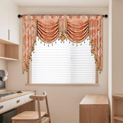 ELKCA Golden Damask Jacquard Swag Waterfall Valance Luxury Curtain Valance - Image 6
