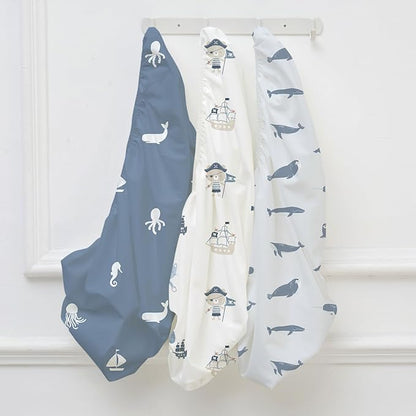 Nap Mat Sheet 47"x24", 3 Pack Blue Ocean Sailor Baby Crib Sheets Fitted Elastic - Image 9