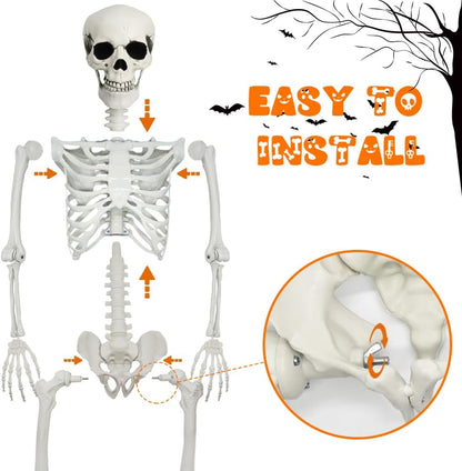 5.4ft Halloween Full Size Skeleton with Dog Cat for Haunted Party Decor