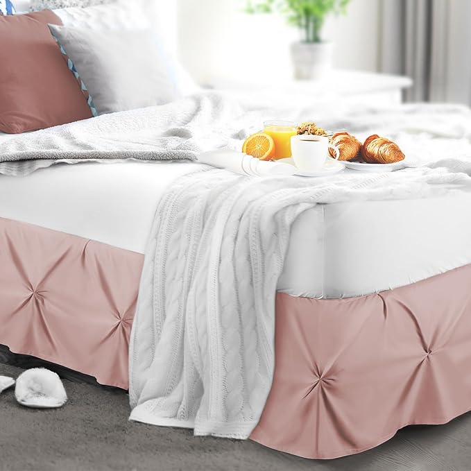 Nestl Blush Pink Bed Skirt Twin Size, Pinch Pleat Twin Bed Skirt, Hotel Quality - Image 8