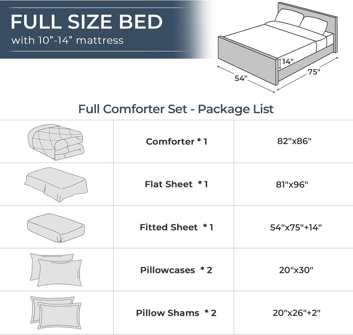 hevumyi 7-piece full comforter set, dark grey bed, front angle view