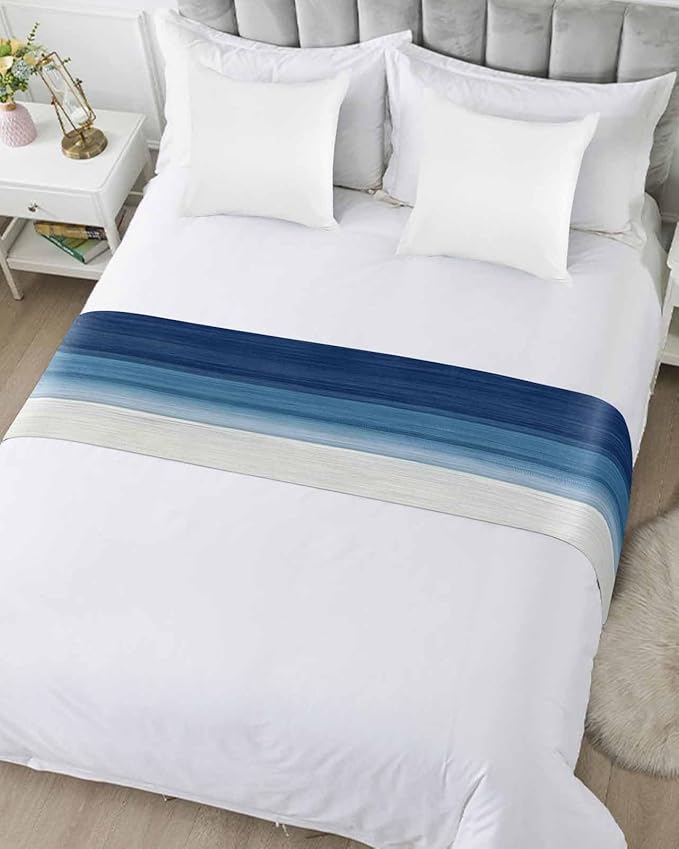 Abstract Navy Blue Ombre Stripe Art Bed Runners - Image 3