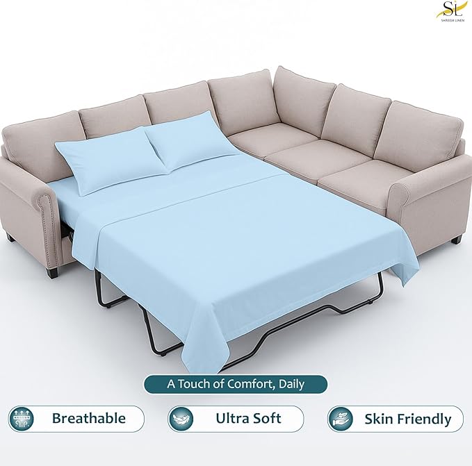 Sleeper Sofa Bed Sheet Set – Full Size, 100% Cotton, 338 Thread Count – 4-Piece - Image 3