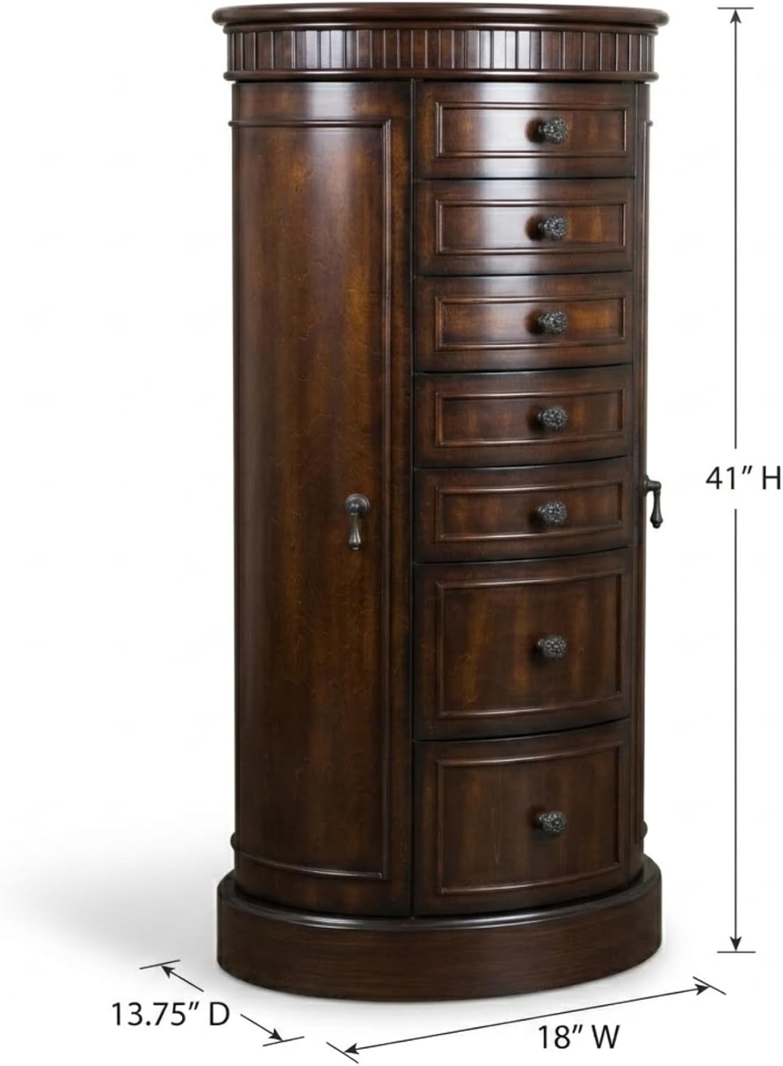 hives and honey bailey oval standing jewelry armoire, front angle view